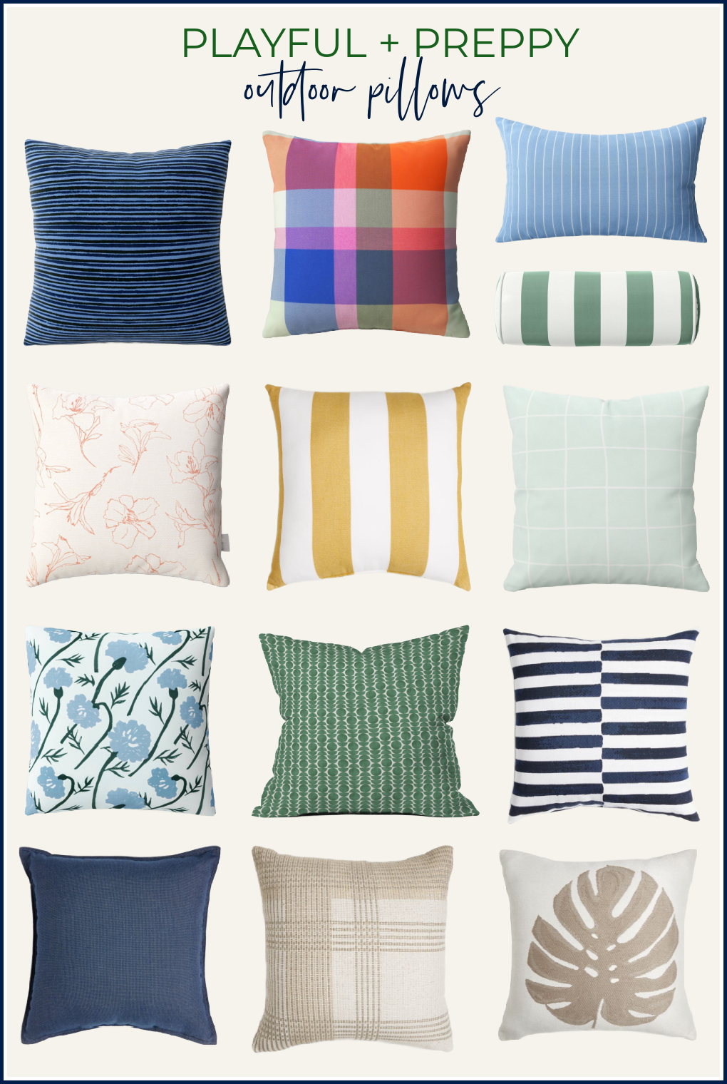 The best preppy outdoor pillows. Coastal Inspired Outdoor Pillows